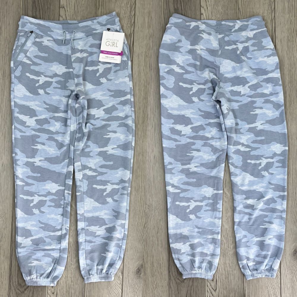 Athleta Girl Size L Blue Camo Warm Up Pull On NEW Sweatpants Jogger Super Soft